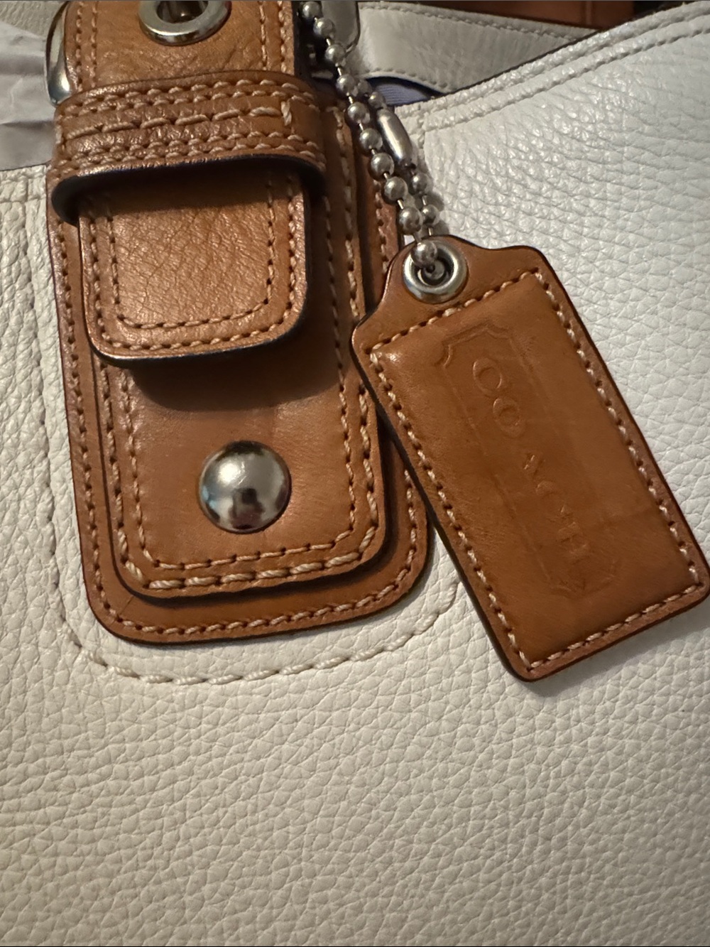 Coach SoHo Alex Pebbled Leather XL Satchel in Ivory and Tan - Picture 2 of 11